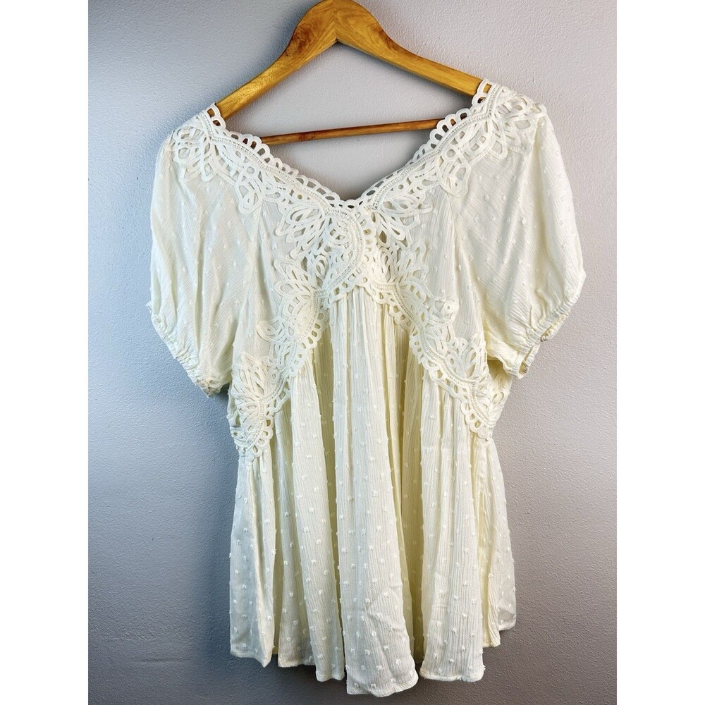oddi Boho Babydoll Cream Crochet Lace V Neck Flowy Top SIze L NWT - Picture 5 of 8